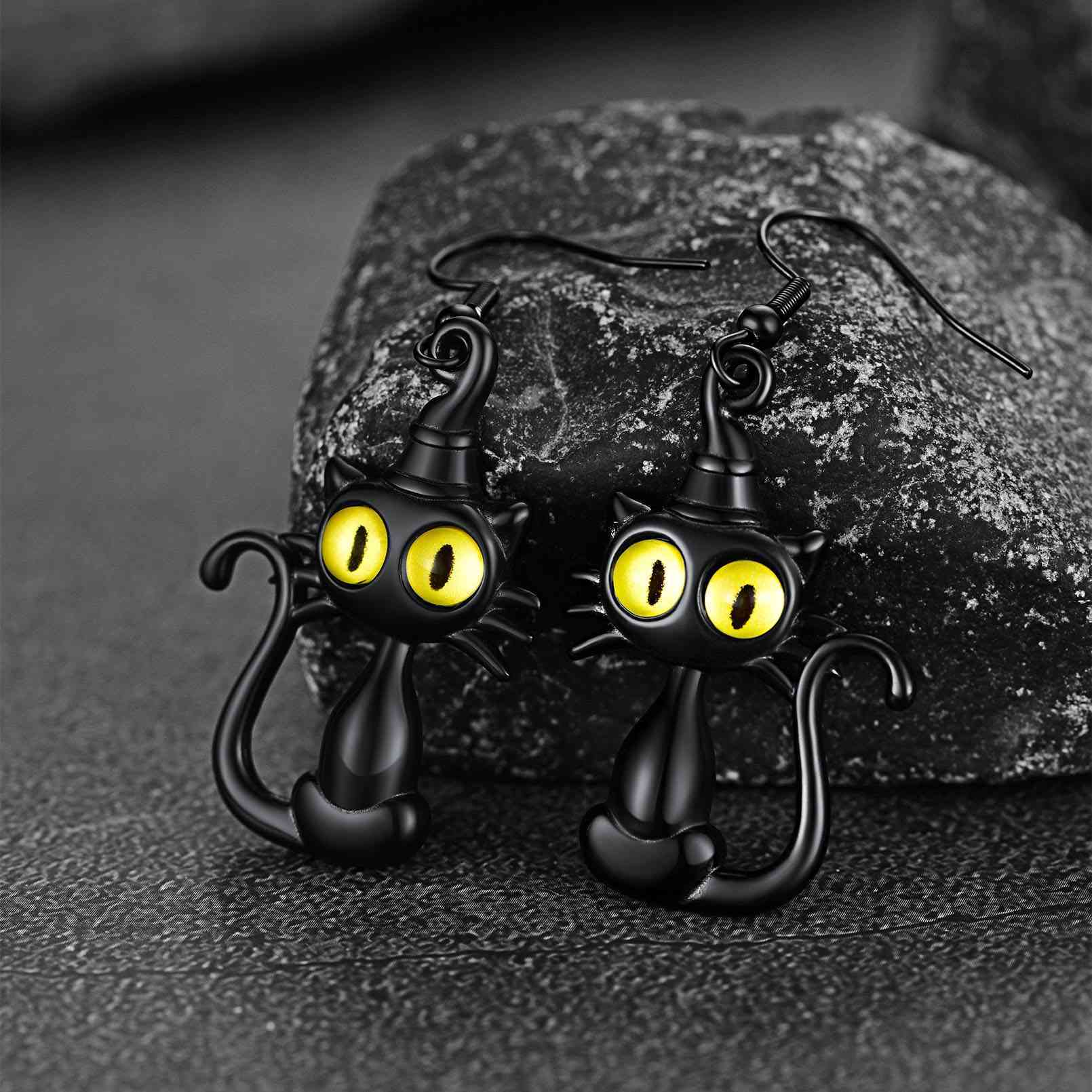 Boucles d'Oreilles Pendantes Chat Noir 