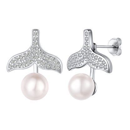 Boucles d'Oreilles en Queue de Baleine avec Perle et Strass