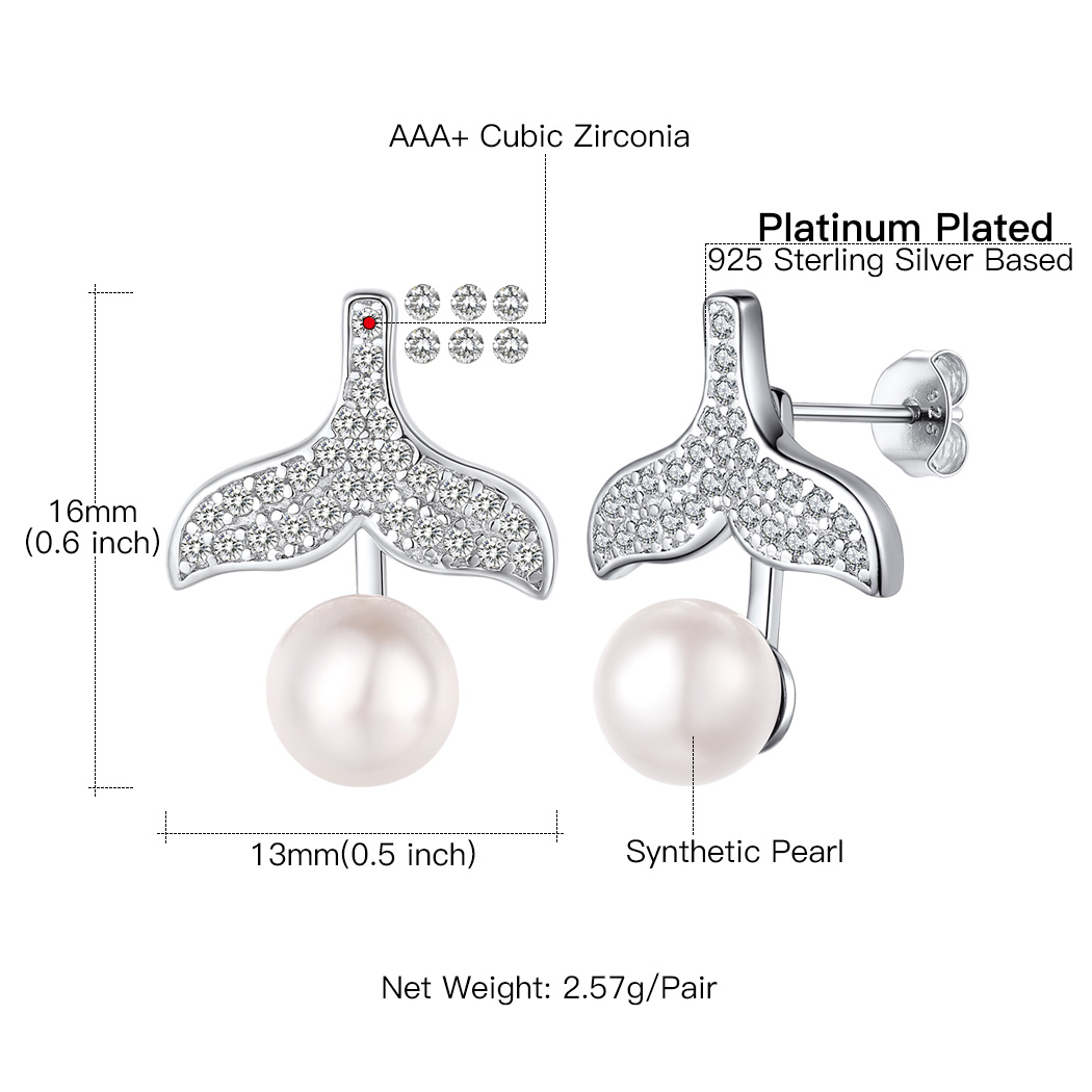 Boucles d'Oreilles en Queue de Baleine avec Perle et Strass