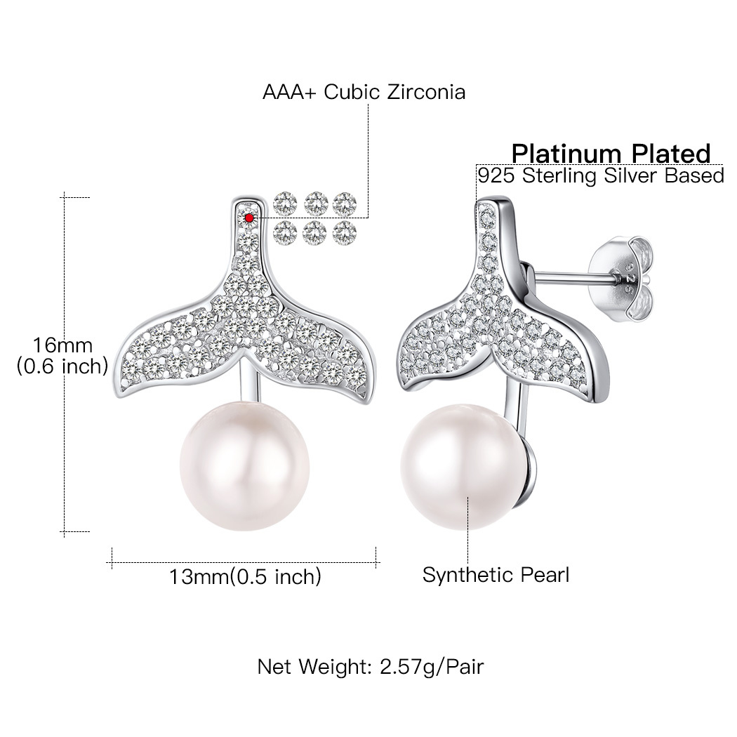Boucles d'Oreilles en Queue de Baleine avec Perle et Strass