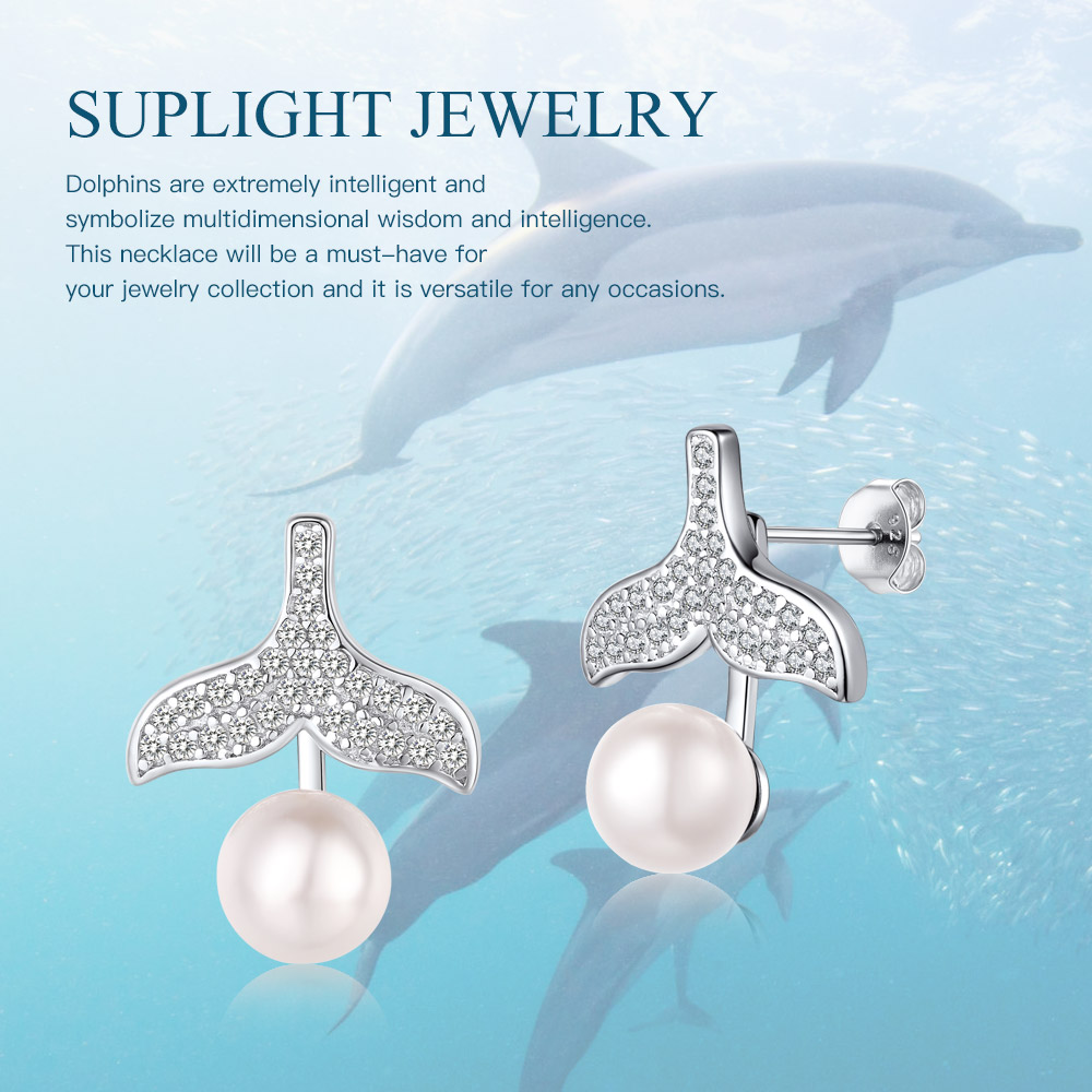 Boucles d'Oreilles en Queue de Baleine avec Perle et Strass