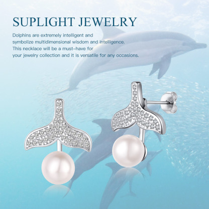 Boucles d'Oreilles en Queue de Baleine avec Perle et Strass