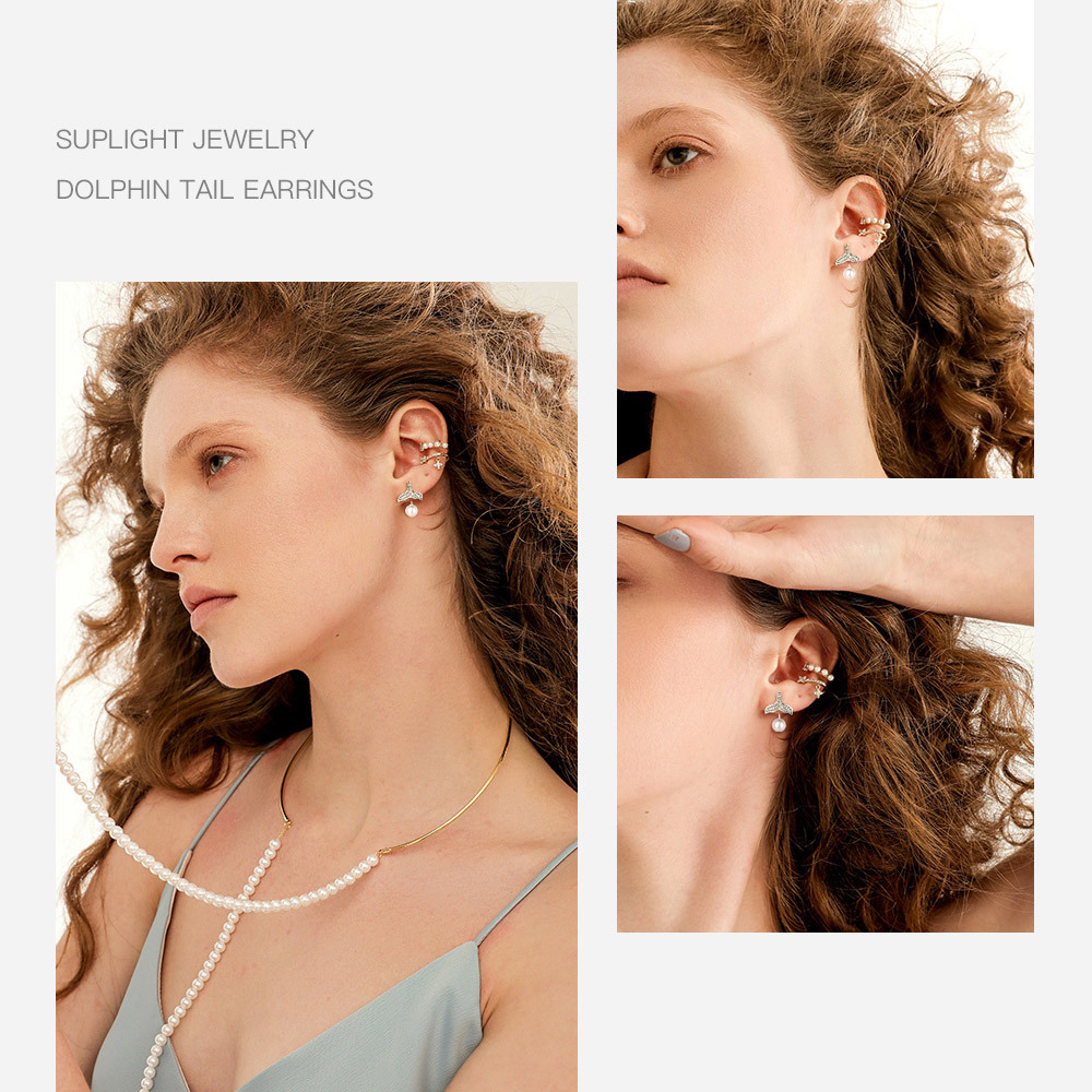 Boucles d'Oreilles en Queue de Baleine avec Perle et Strass