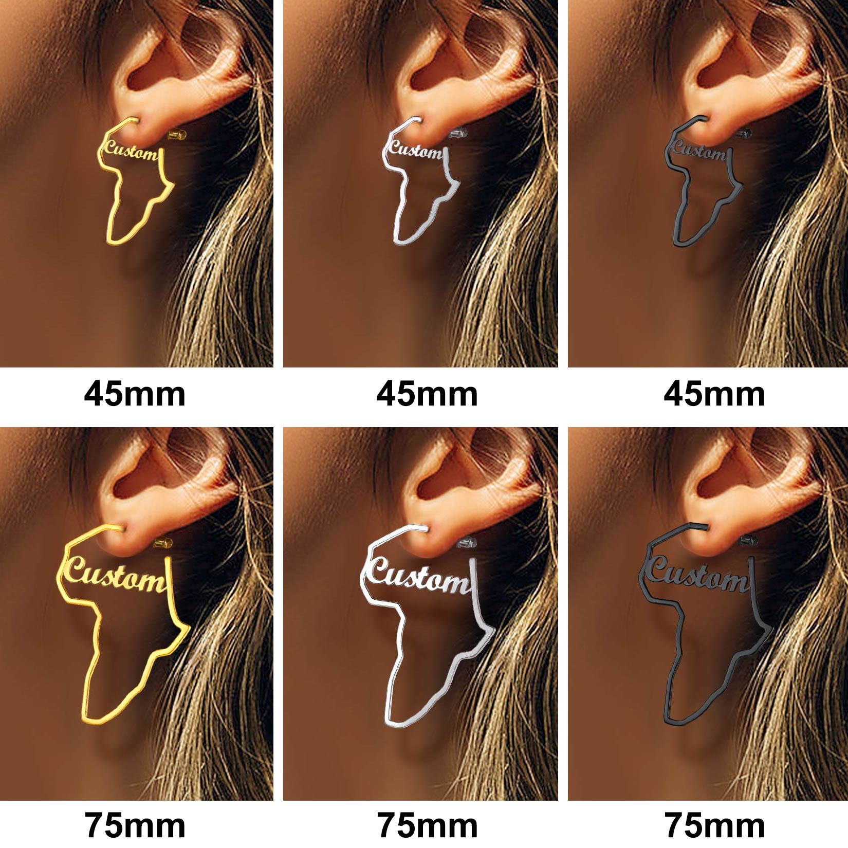 Boucles d’Oreilles Carte d’Afrique Personnalisées avec Nom 2 Tailles