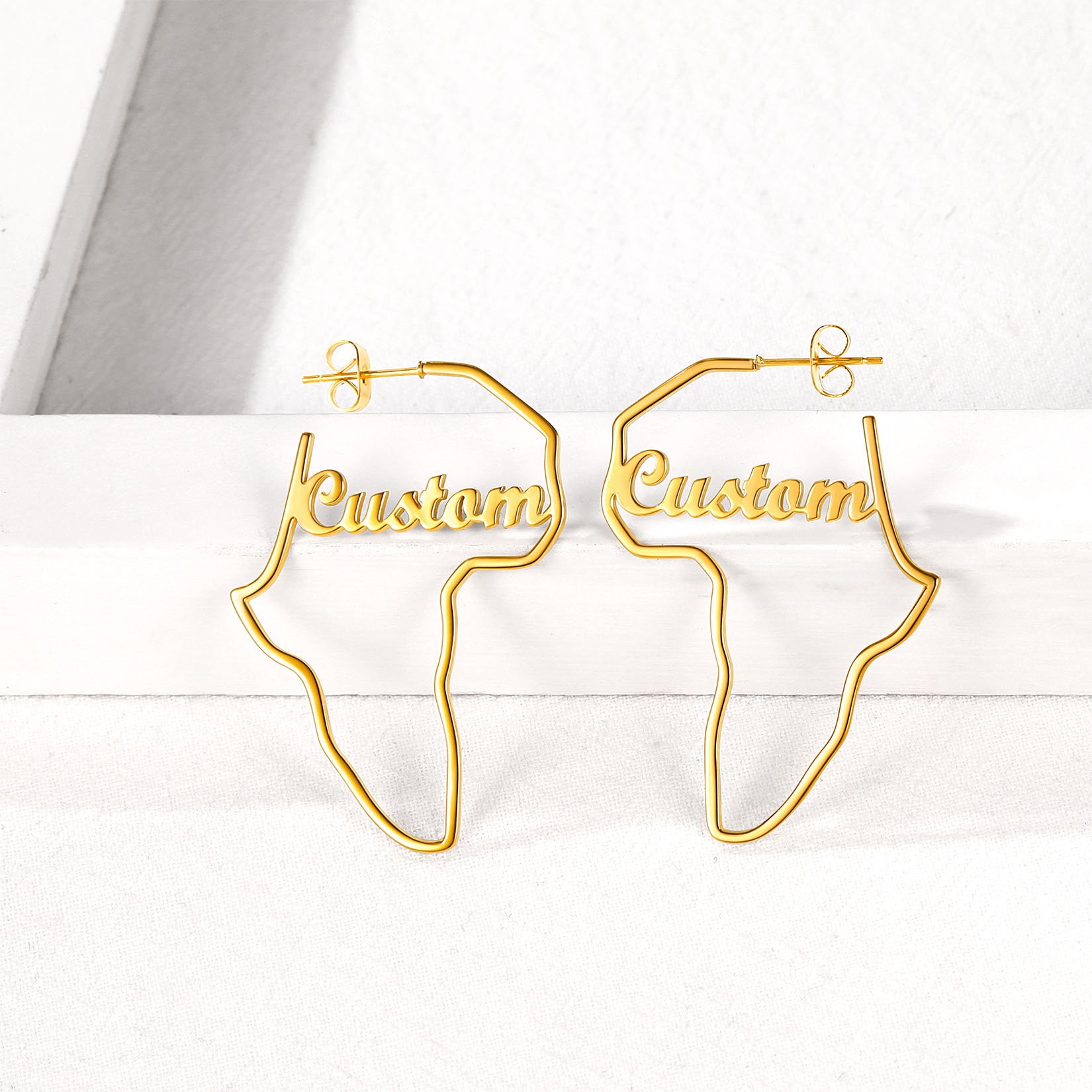 Boucles d’Oreilles Carte d’Afrique Personnalisées Or