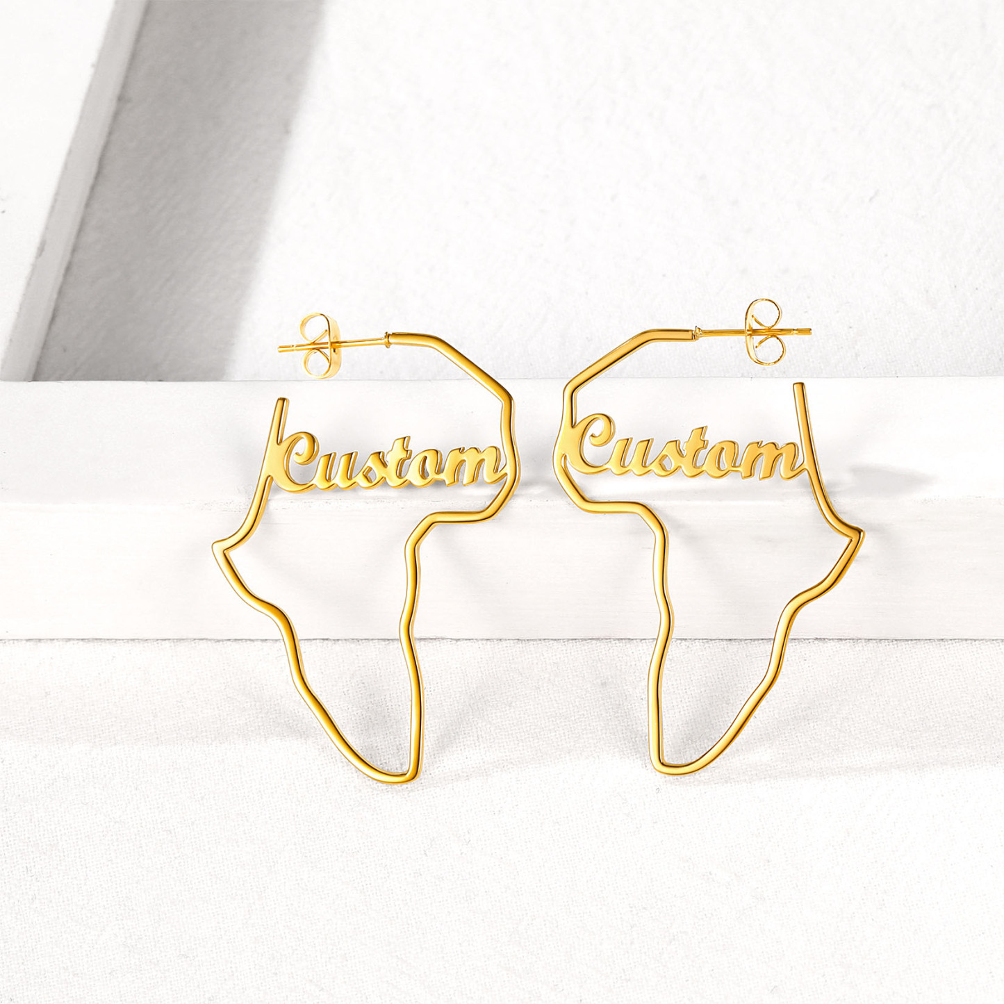 Boucles d’Oreilles Carte d’Afrique Personnalisées Or