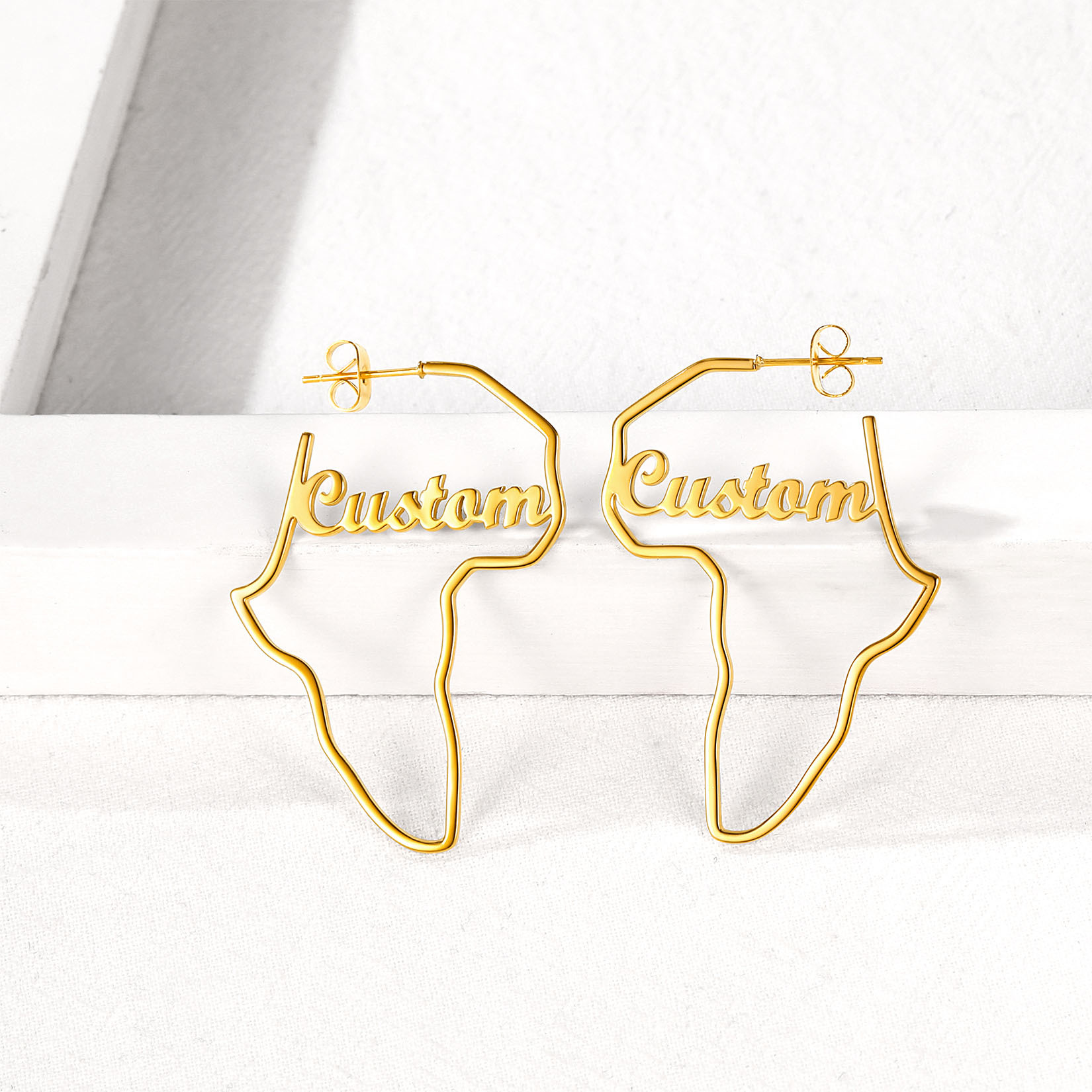 Boucles d’Oreilles Carte d’Afrique Personnalisées Or