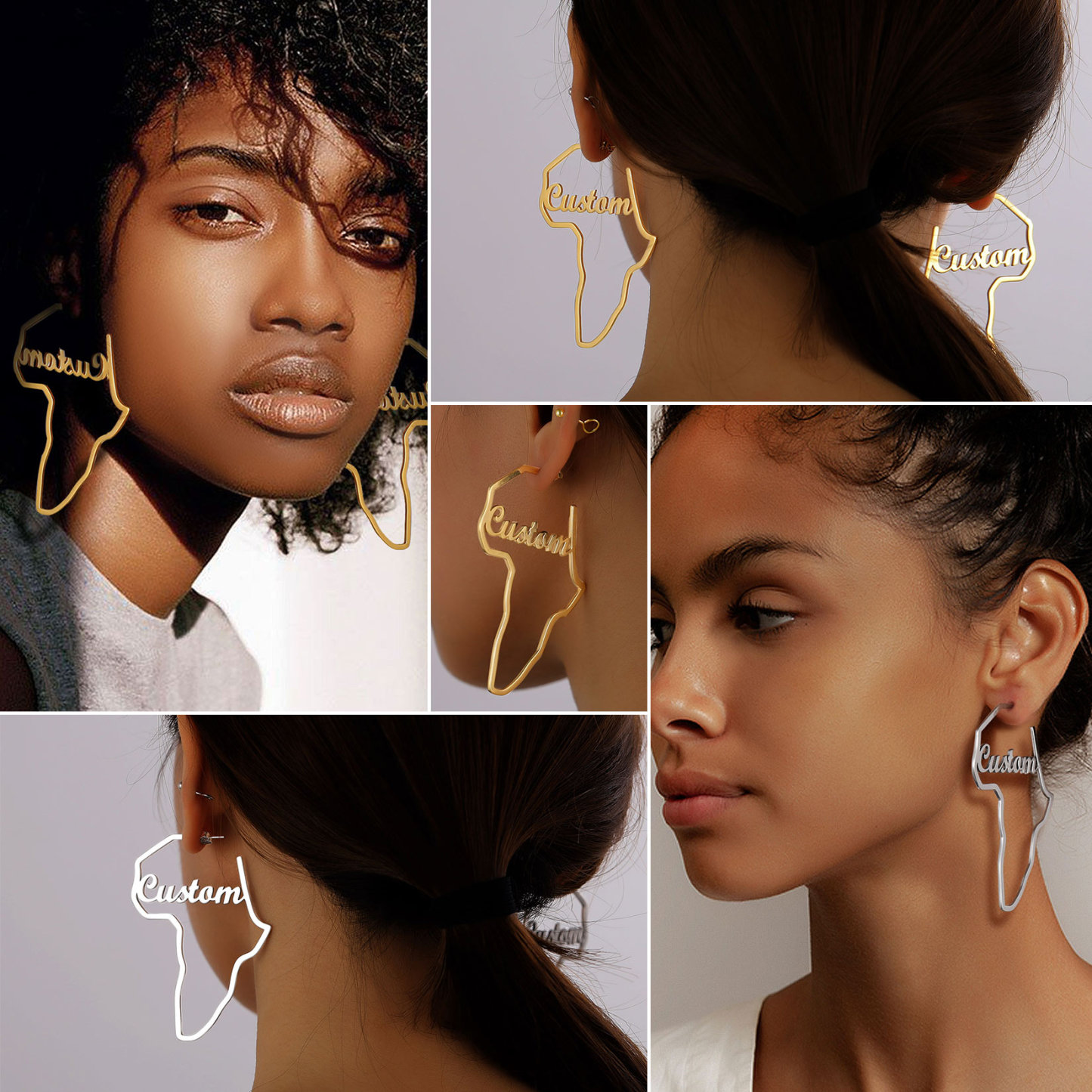 Boucles d’Oreilles Carte d’Afrique Personnalisées avec Nom Cadeau unique femme