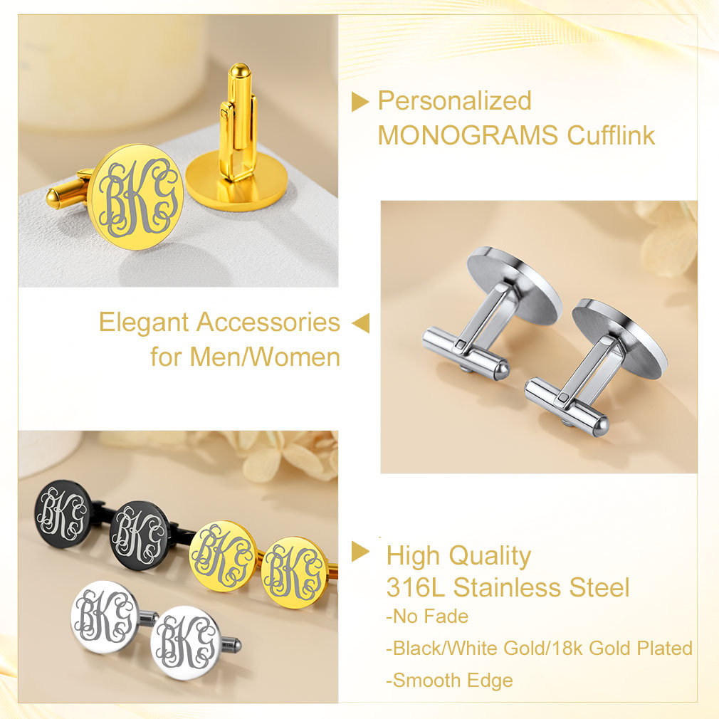 Boutons de Manchette Gravés Initiales pour Homme