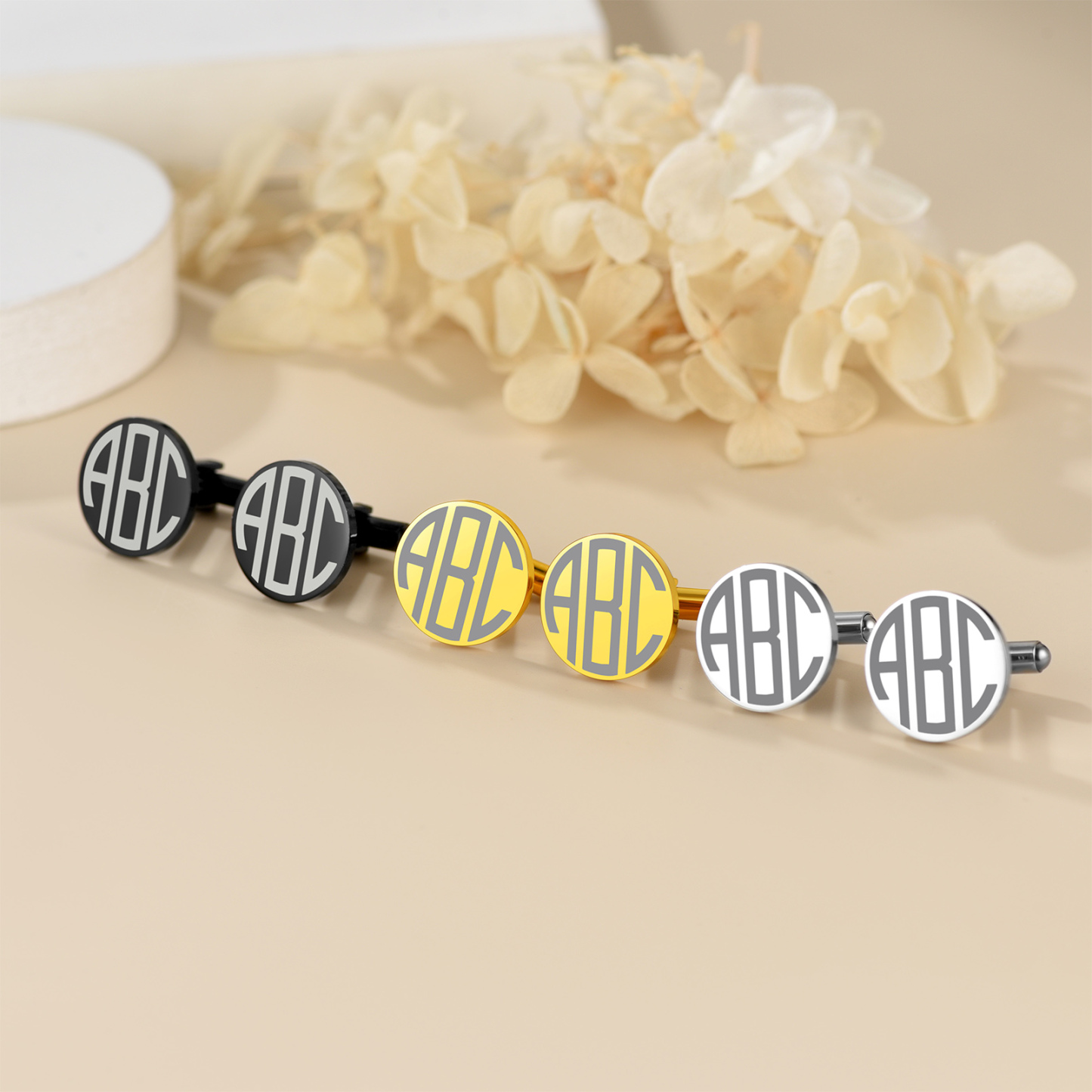 Boutons de Manchette Homme Gravés Initiales trois couleurs