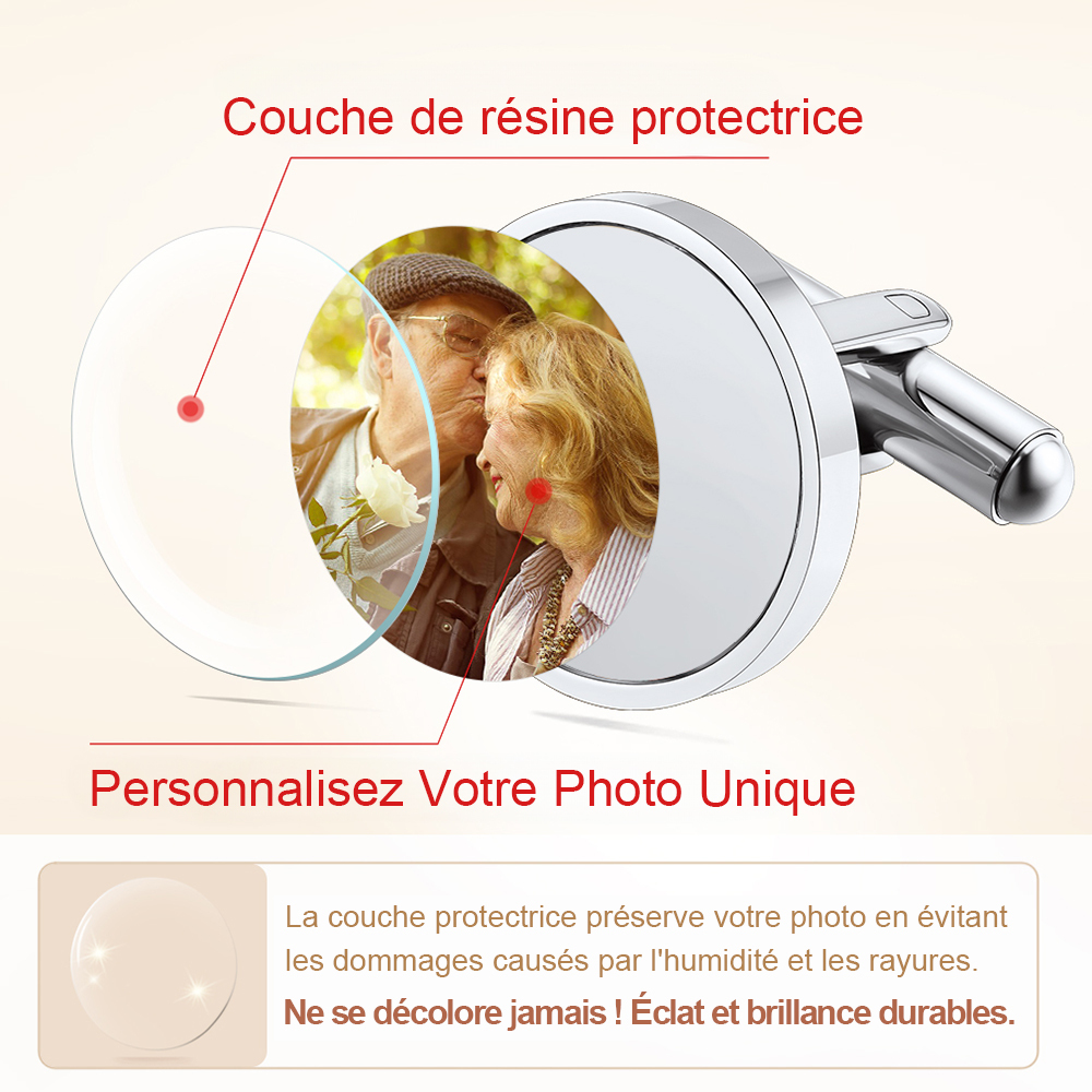 Boutons de Manchette Personnalisés Gravés avec Photo pour mariage
