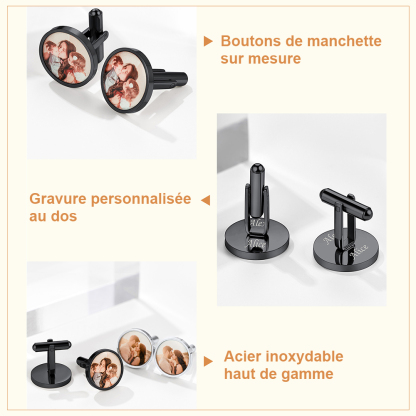 Boutons de Manchette photo Personnalisés Gravés 