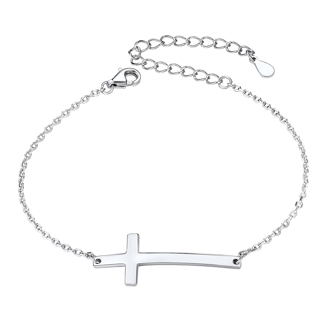 Bracelet Chaîne Croix Latérale en Argent Sterling pour Femme