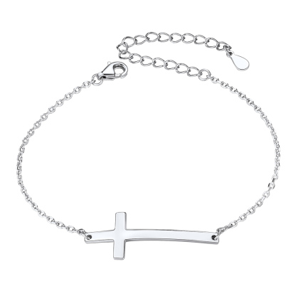 Bracelet Chaîne Croix Latérale en Argent Sterling pour Femme