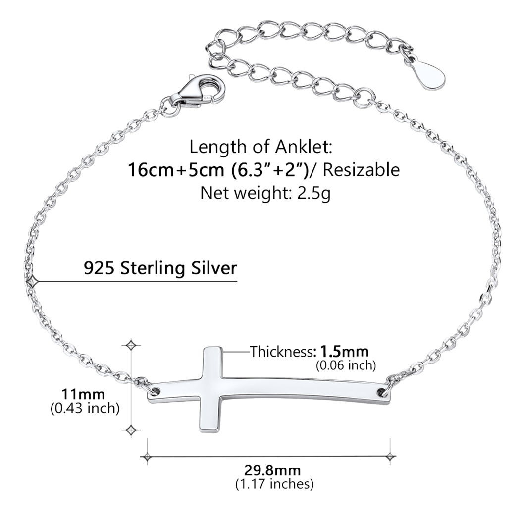Bracelet Chaîne Croix Latérale en Argent Sterling pour Femme Taille