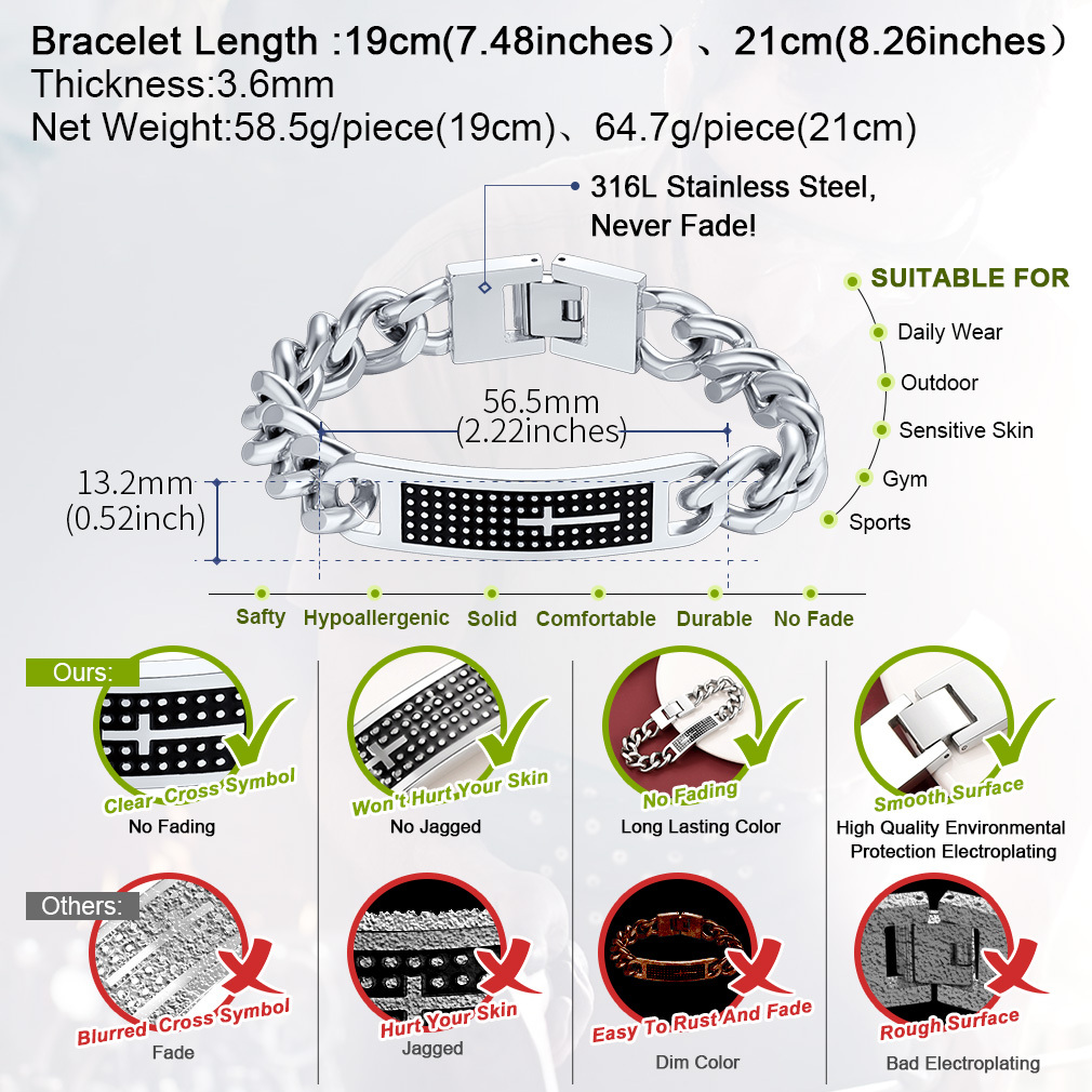 Bracelet Chaîne  Doré avec Croix pour Homme