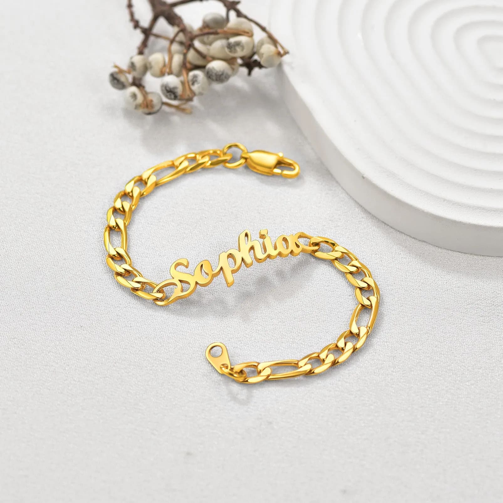 Bracelet Chaîne Figaro Personnalisé avec Prénom or