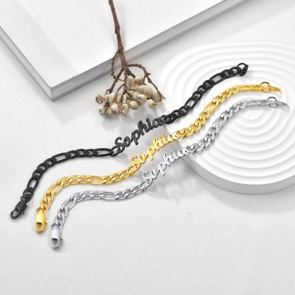 Bracelet Chaîne Figaro Personnalisé avec Prénom 3 couleurs