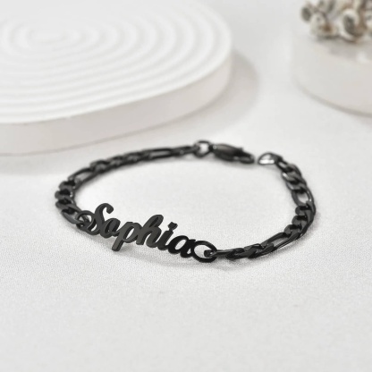Bracelet Chaîne Figaro Personnalisé avec Prénom noir