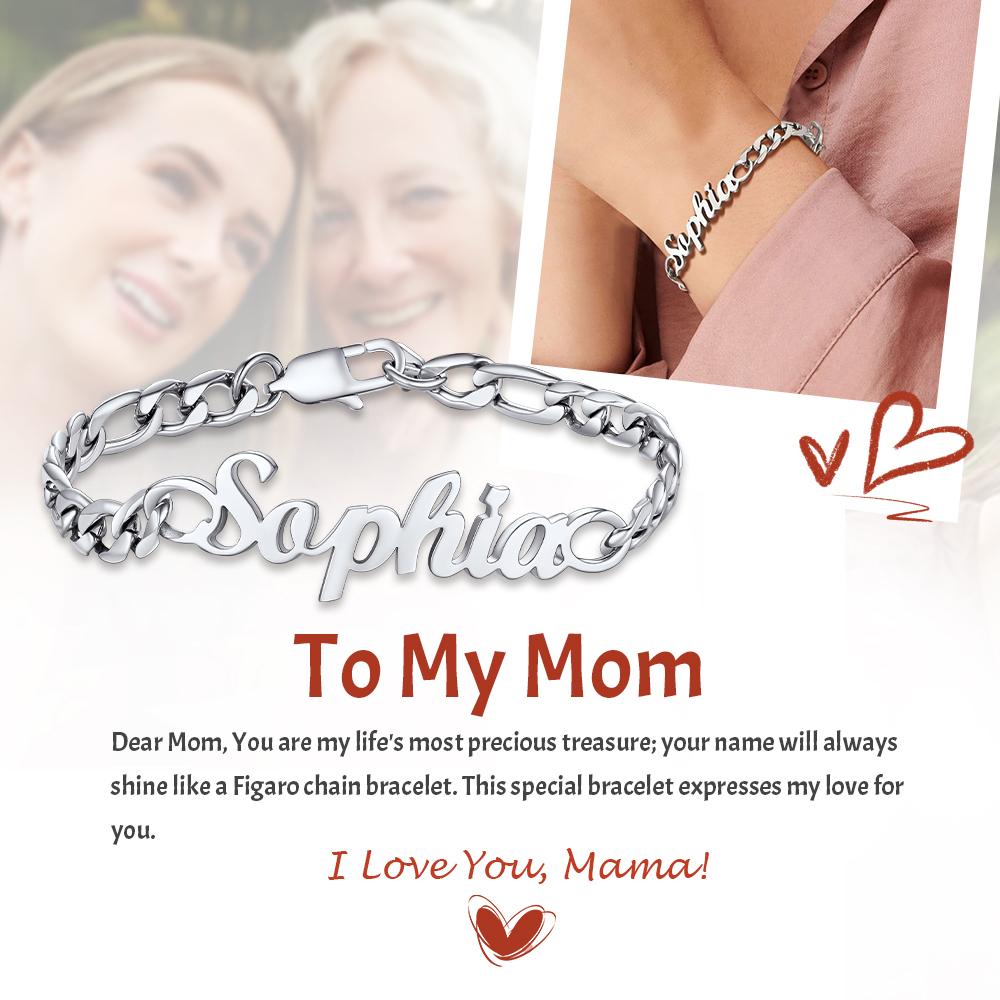 Bracelet Chaîne Figaro Personnalisé avec Prénom pour maman