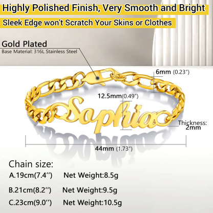 Bracelet Chaîne Figaro Personnalisé avec Prénom détail