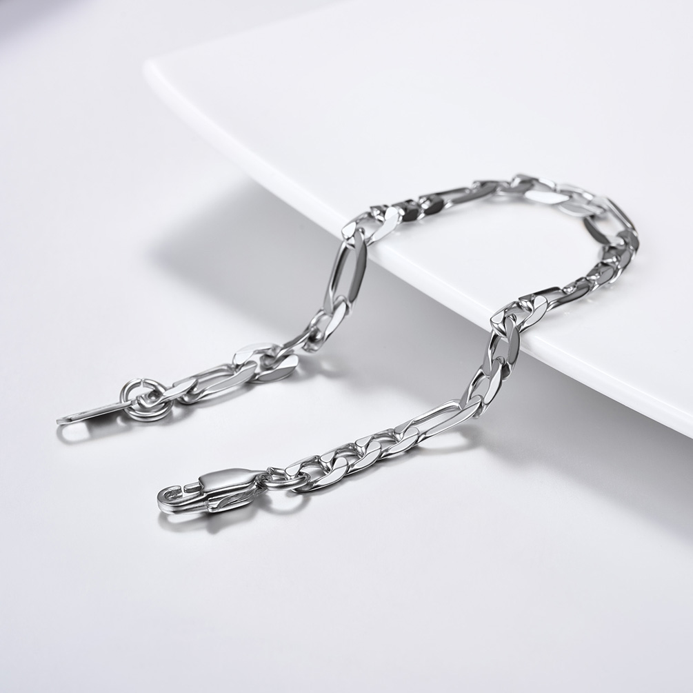  Bracelet Chaîne Figaro et Cubaine argenté