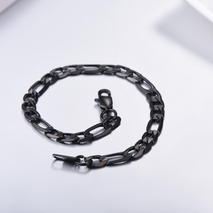  Bracelet Chaîne Figaro et Cubaine noir