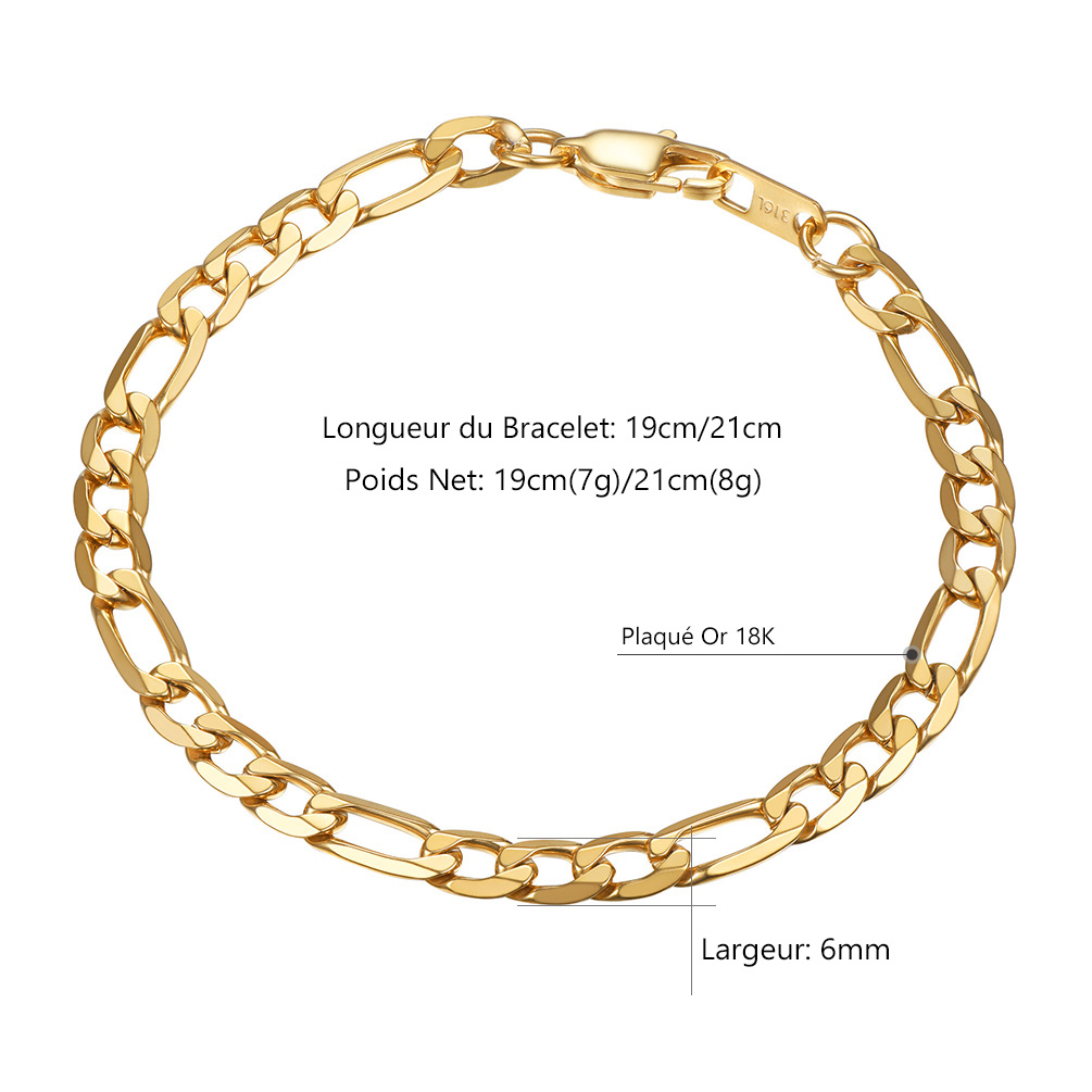  Bracelet Chaîne Figaro et Cubaine or taille
