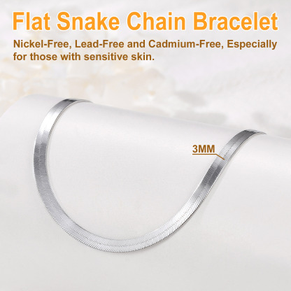Bracelet Serpent Plat en Argent Sterling 925 3mm