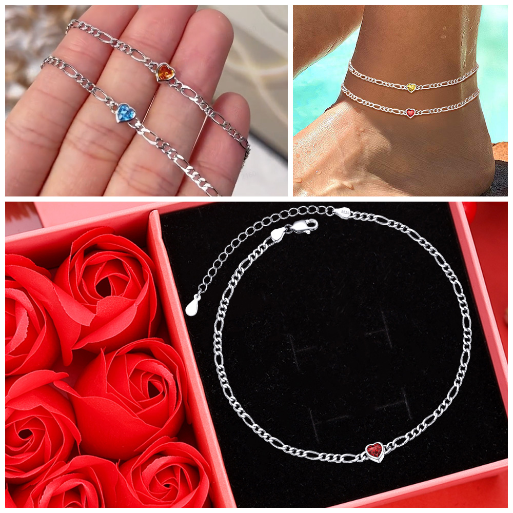 Bracelet Cheville Ajustable avec Pierre de Naissance cadeau pour femme