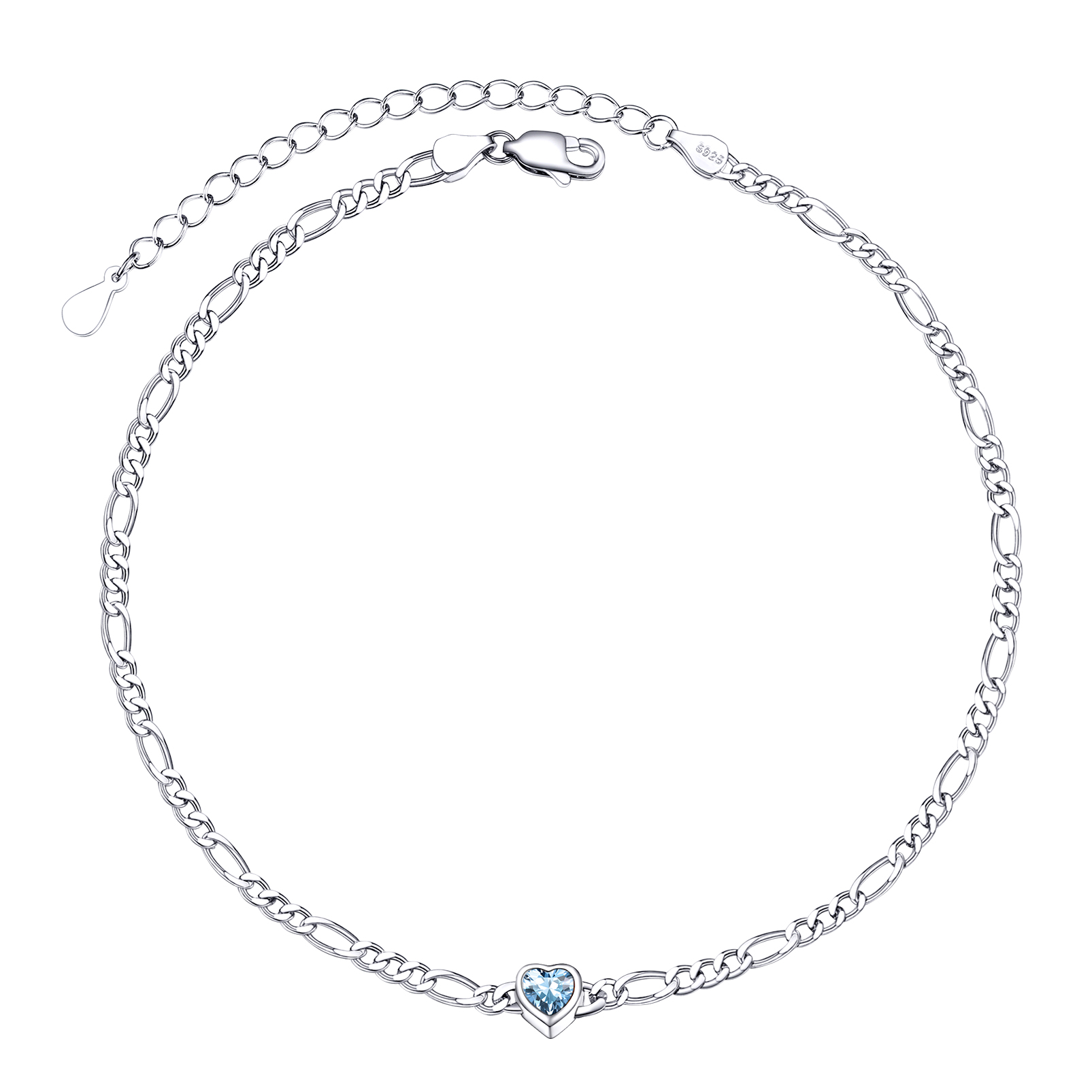 Bracelet Cheville Ajustable avec Pierre de Naissance en Argent Sterling