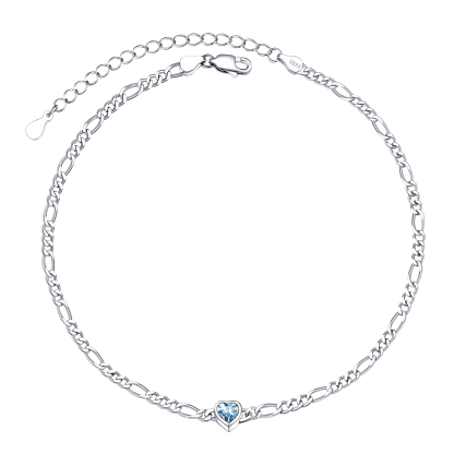 Bracelet Cheville Ajustable avec Pierre de Naissance en Argent Sterling
