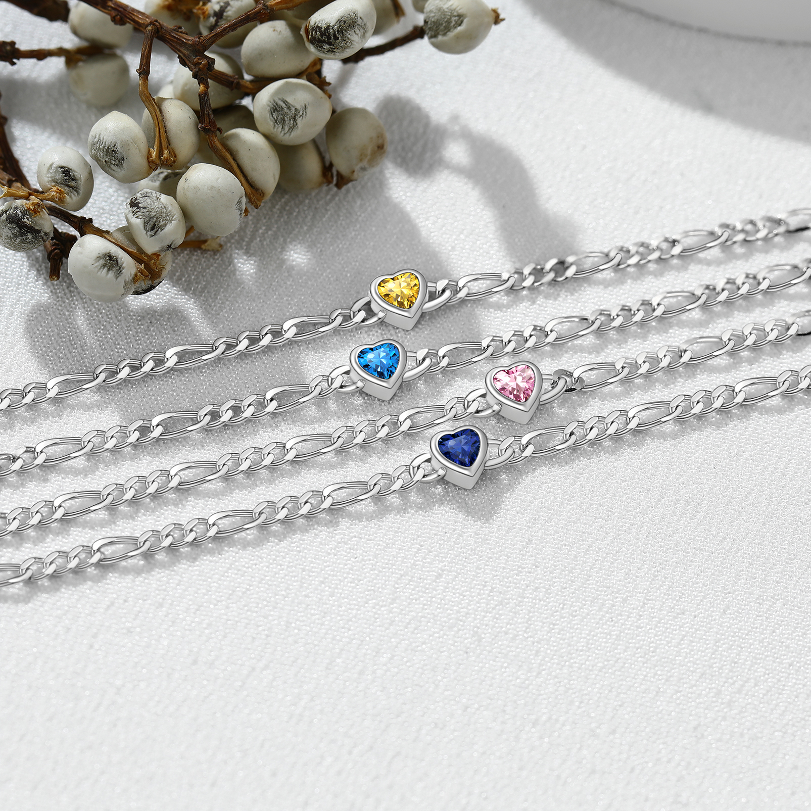 Bracelet Cheville Ajustable avec Pierre de Naissance en Argent Sterling collection 