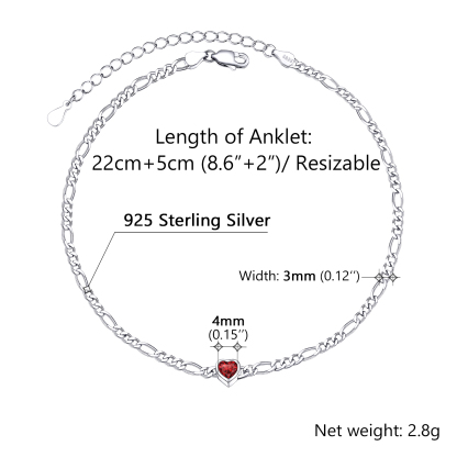 Bracelet Cheville avec Pierre de Naissance en Argent Sterling