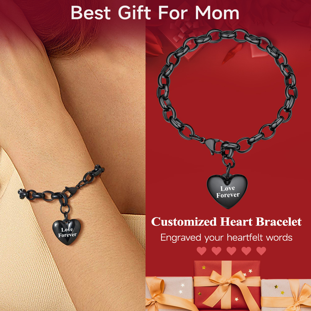 Bracelet Coeur à Chaîne Rolo Personnalisé Gourmette cadeau pour Fête des mères