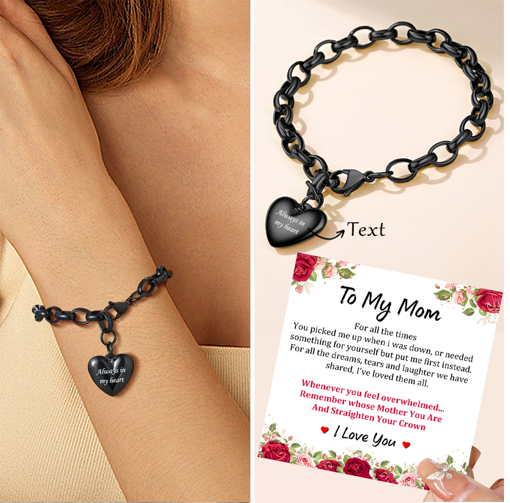 Bracelet Coeur à Chaîne Rolo Personnalisé Gourmette cadeau pour maman