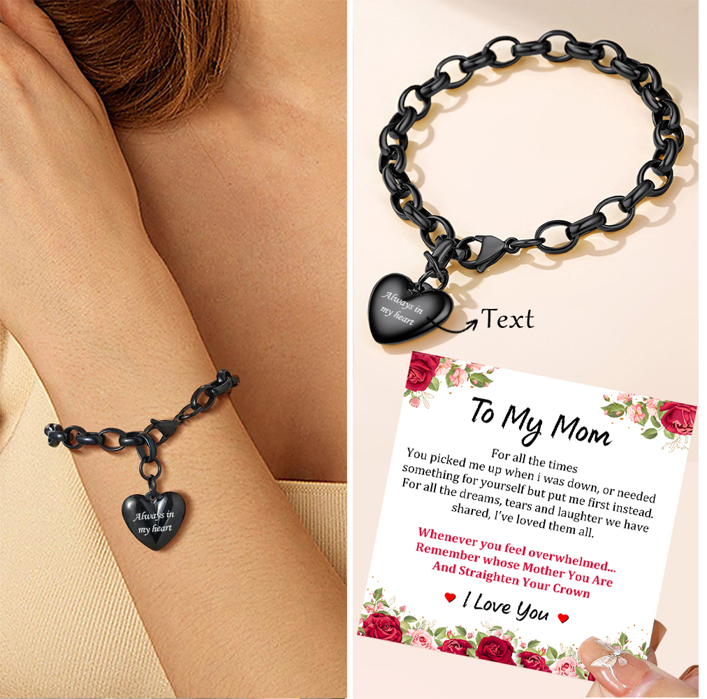 Bracelet Coeur à Chaîne Rolo Personnalisé Gourmette cadeau pour maman