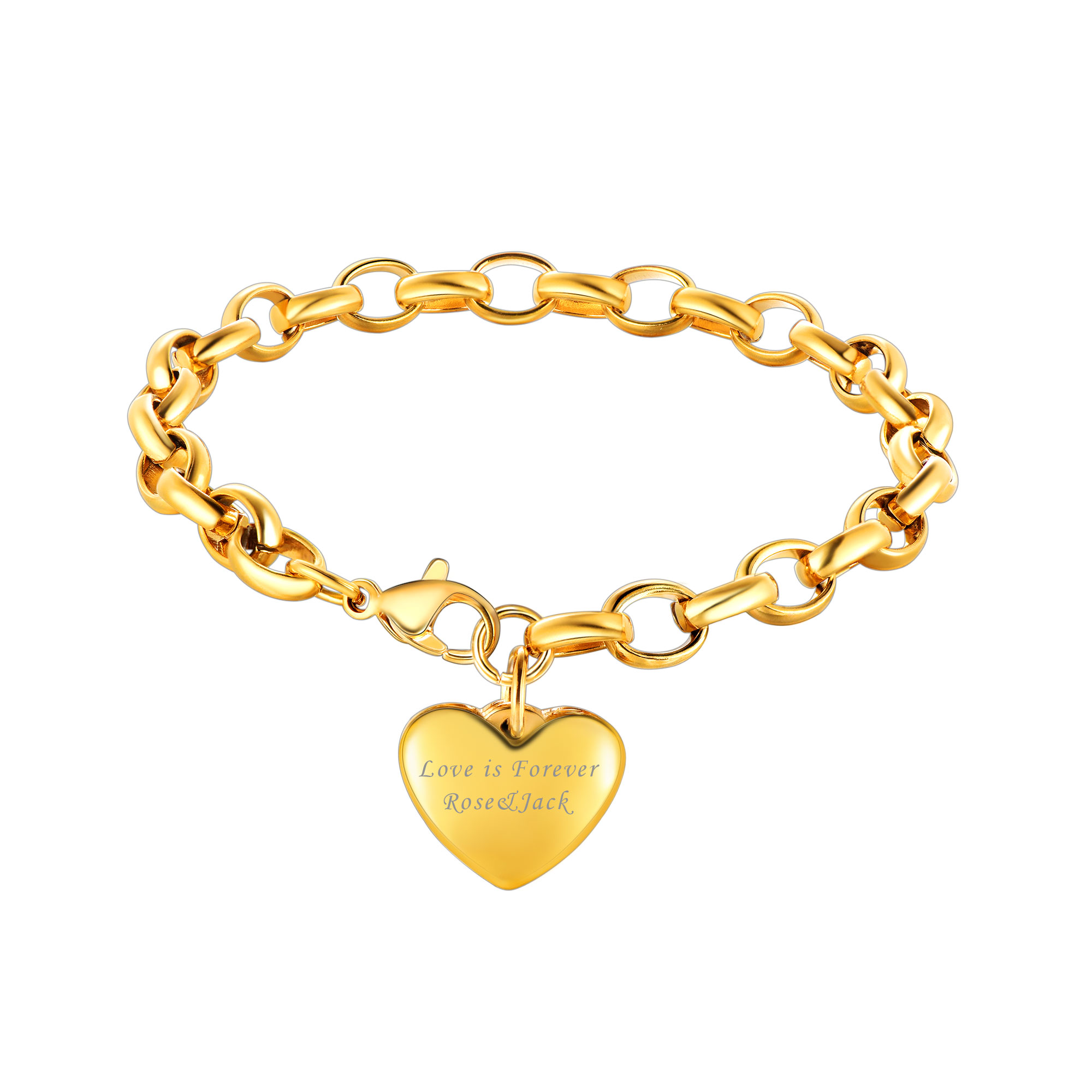 Bracelet Coeur à Chaîne Rolo Personnalisé Gourmette pour Femme
