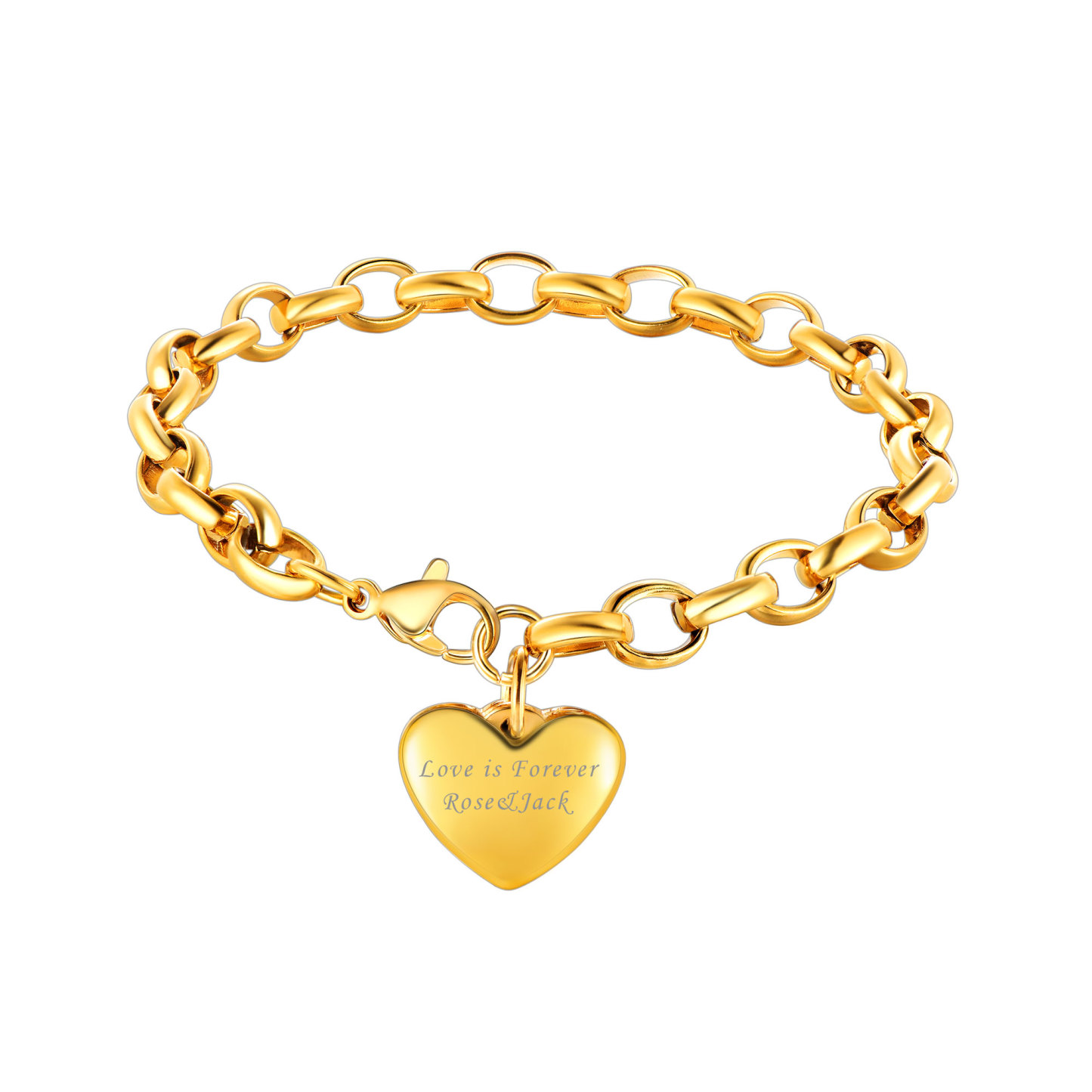Bracelet Coeur à Chaîne Rolo Personnalisé Gourmette pour Femme