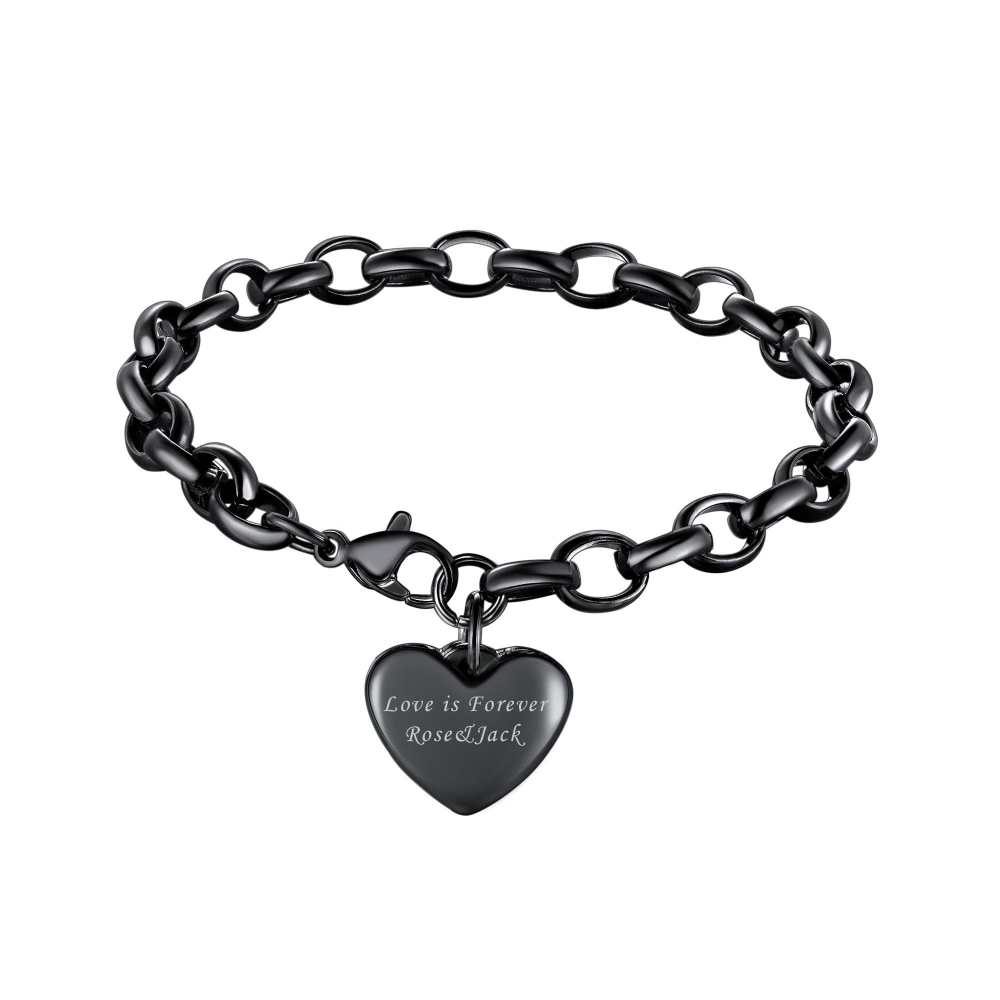 Bracelet Coeur à Chaîne Rolo Personnalisé Gourmette pour Femme