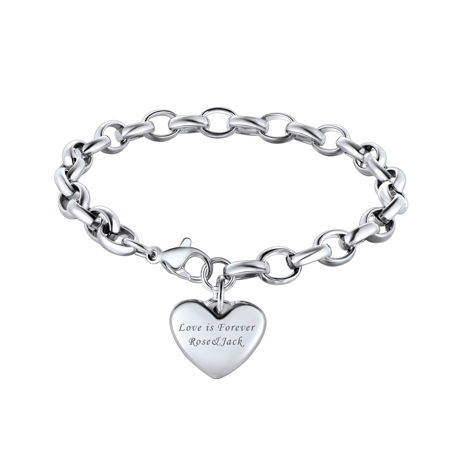 Bracelet Coeur à Chaîne Rolo Personnalisé Gourmette pour Femme