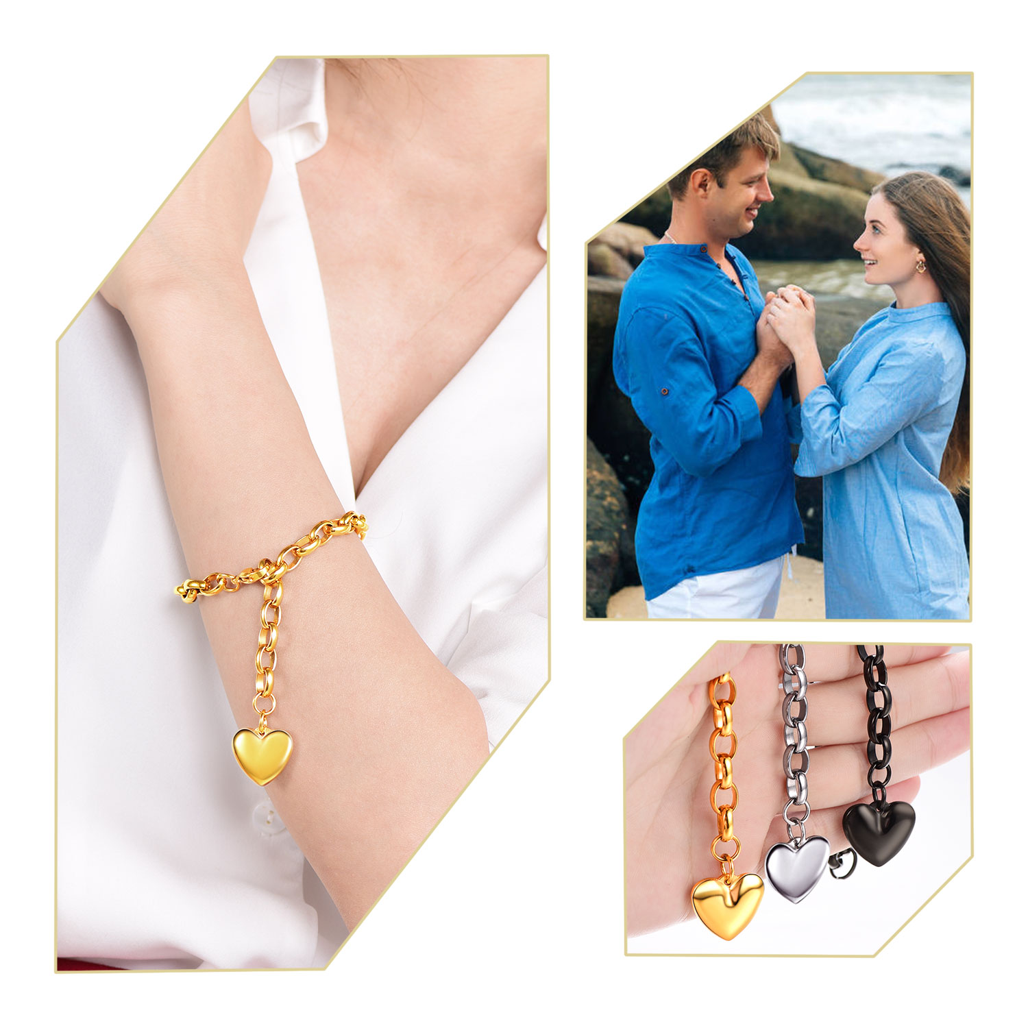 Bracelet Coeur Personnalisé Gourmette pour Femme 