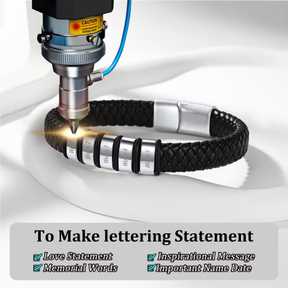 Bracelet Cuir Tressé Personnalisé avec Perles Gravées Detail