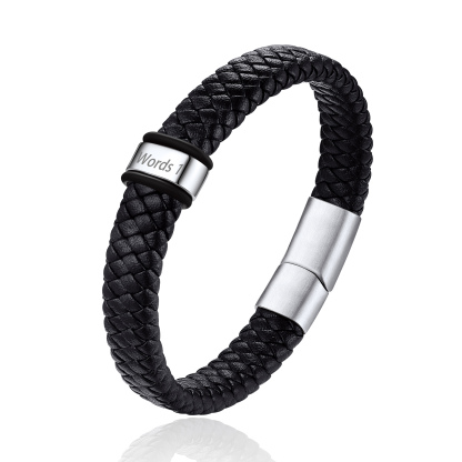 Bracelet Cuir Tressé Personnalisé avec 1 Perle Gravées Argenté