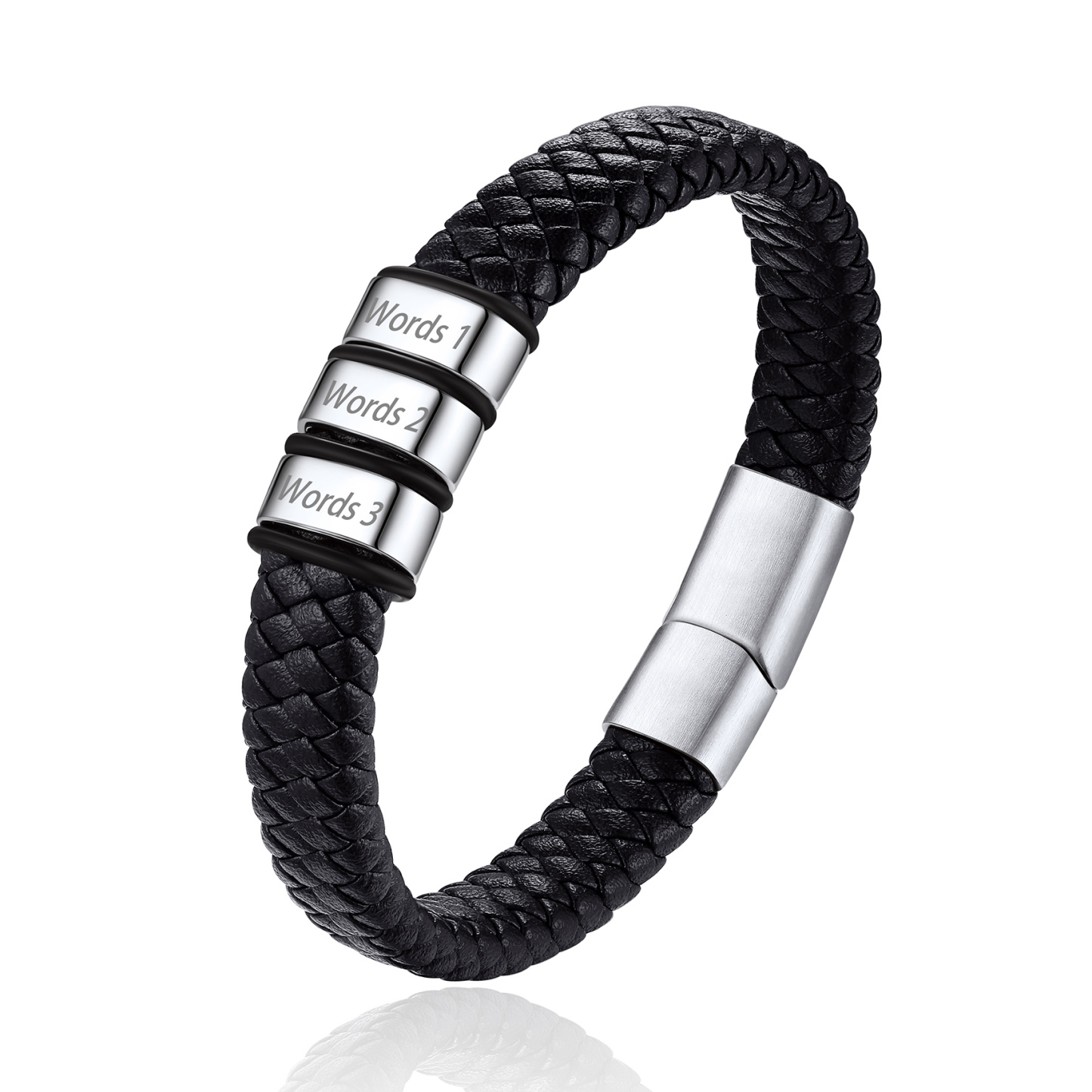 Bracelet Cuir Tressé Personnalisé avec Perles Gravées