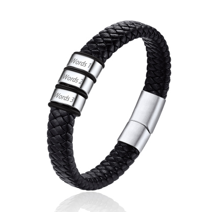 Bracelet Cuir Tressé Personnalisé avec Perles Gravées