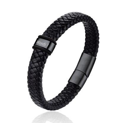 Bracelet Cuir Tressé Personnalisé avec 1 Perle Gravées Noir