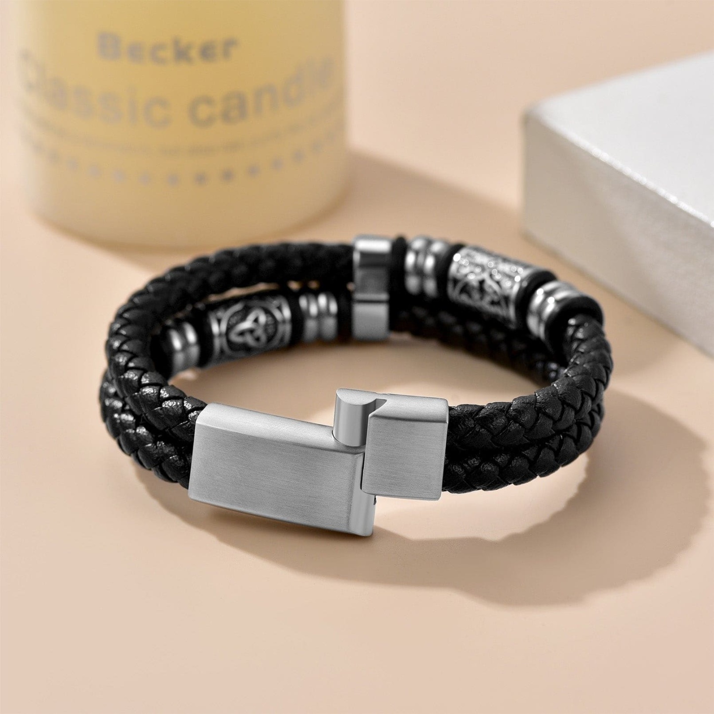 Bracelet Cuir Tressé avec Gravure Nom cadeau pour homme
