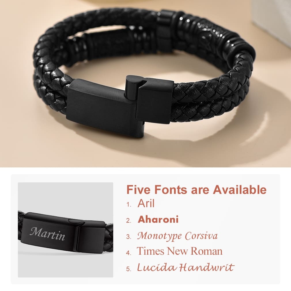 Bracelet Homme Cuir Tressé  Gravé