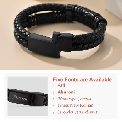 Bracelet Homme Cuir Tressé  Gravé